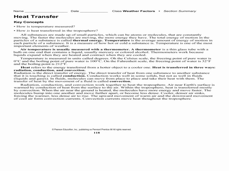 Worksheet Methods Of Heat Transfer Inspirational Worksheet Methods Heat Transfer Answers Free
