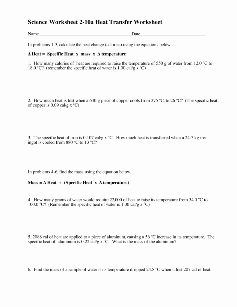 Worksheet Methods Of Heat Transfer Unique Science Worksheet 2 10a Heat Transfer Worksheet