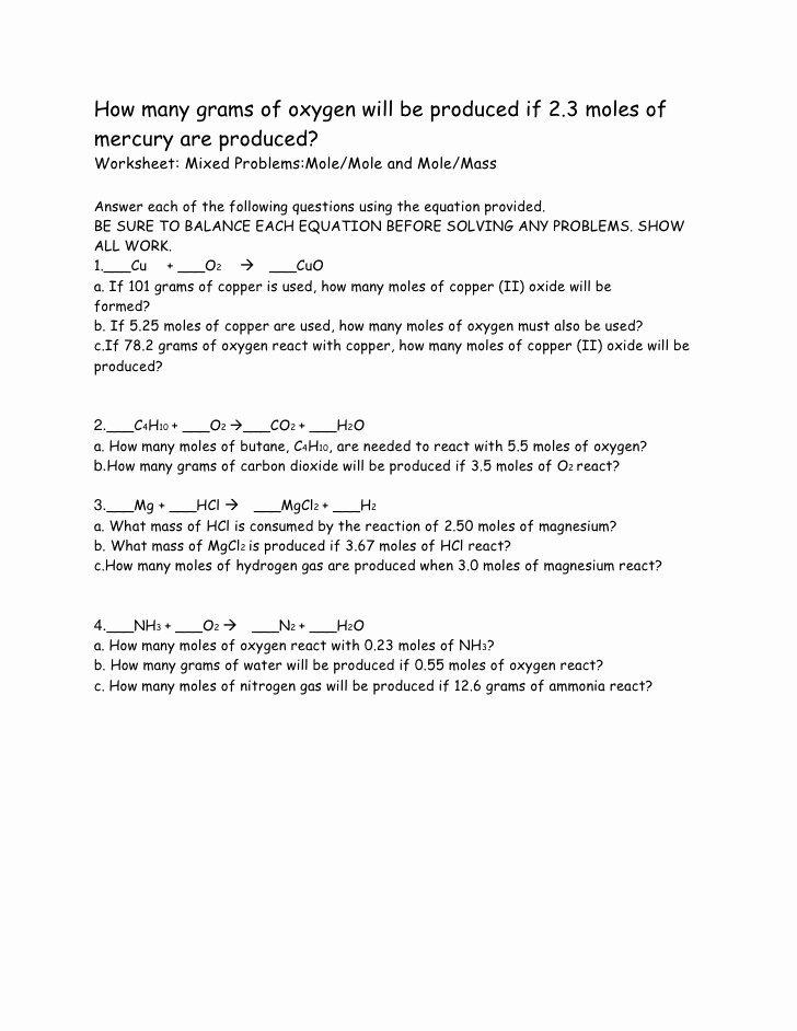 Worksheet Mole Problems Answers Awesome Chemistry Stoichiometry Problems