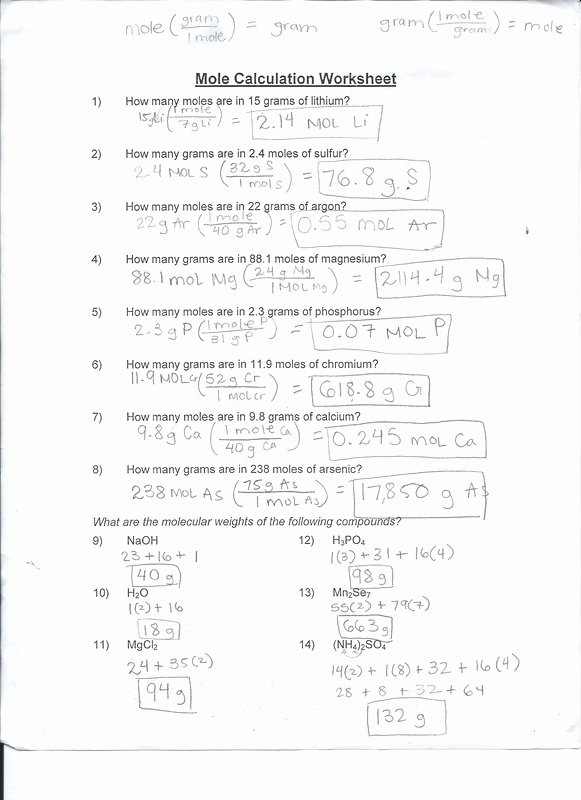 Worksheet Mole Problems Answers Best Of Mole Calculation Worksheet Ivy S Chemistry Blog