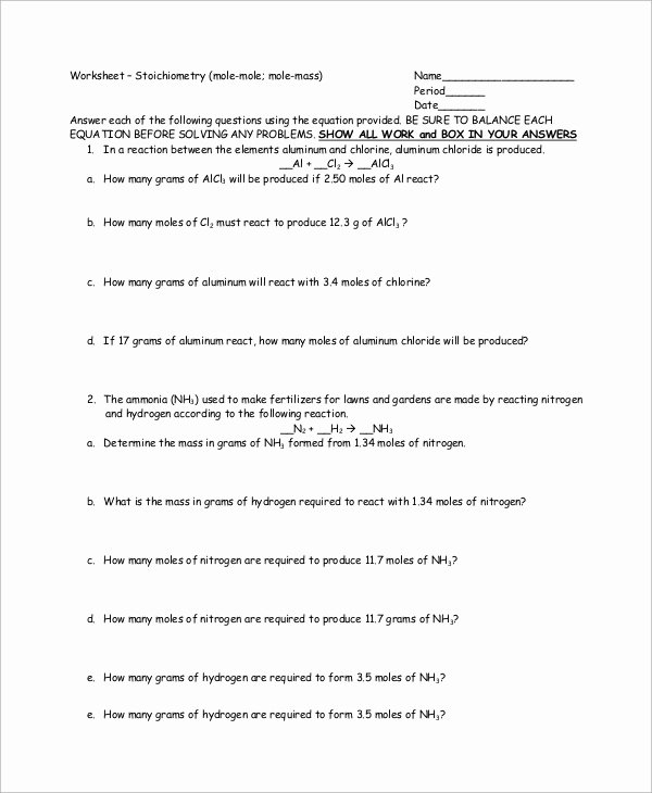 Worksheet Mole Problems Answers Best Of Sample Stoichiometry Worksheet 9 Examples In Word Pdf