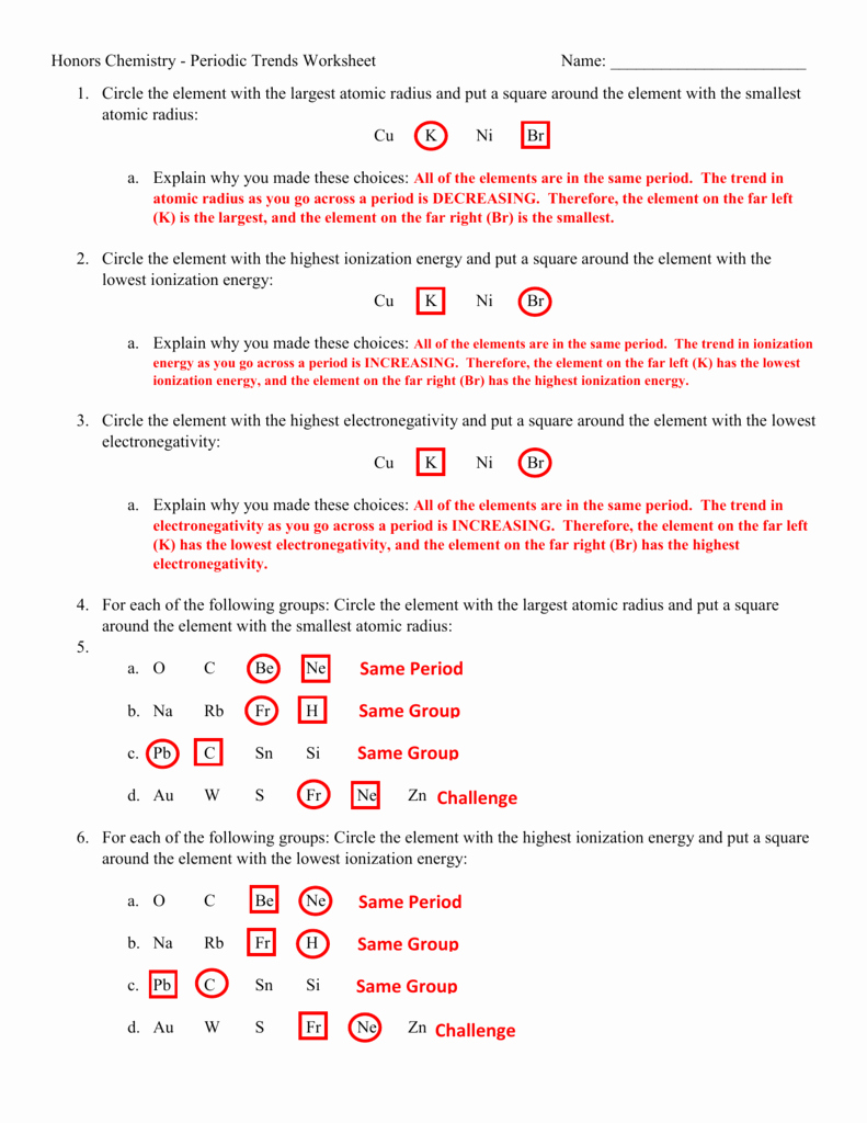 Worksheet Periodic Trends Answers Beautiful Periodic Trends Worksheet Answers