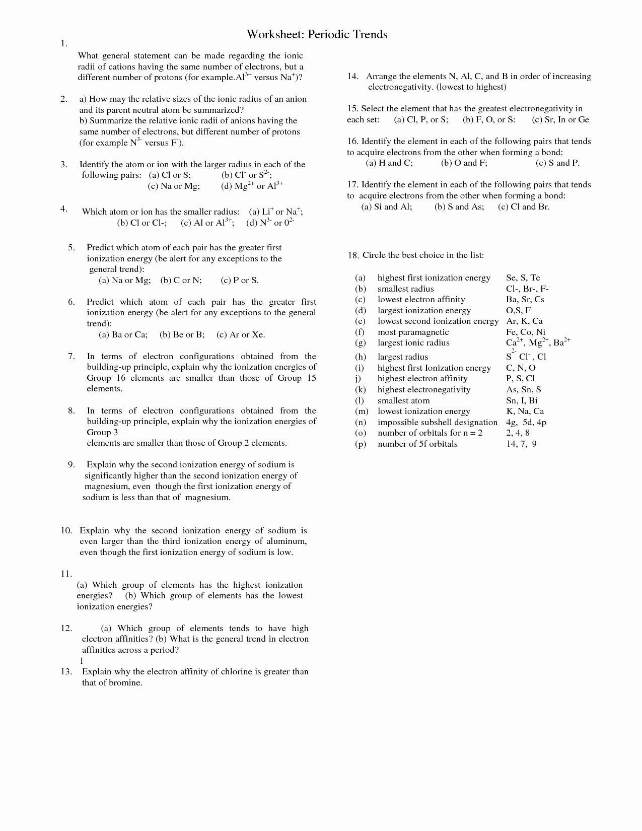 Worksheet Periodic Trends Answers Inspirational 20 Best Of Periodic Trends Worksheet Answers Key