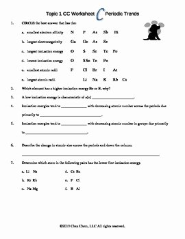 Worksheet Periodic Trends Answers Inspirational topic 1 Periodic Trends Worksheet C by Chez Chem
