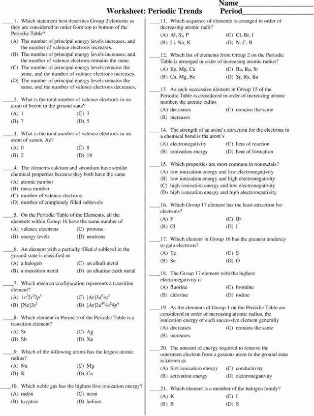 Worksheet Periodic Trends Answers Inspirational Worksheet Periodic Trends