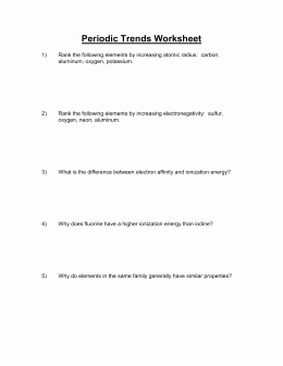 Worksheet Periodic Trends Answers Lovely Periodic Trends Worksheet Review
