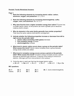 Worksheet Periodic Trends Answers New Periodic Trends Worksheet