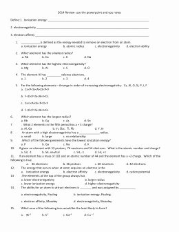 Worksheet Periodic Trends Answers Unique Periodic Trends Worksheet Answers