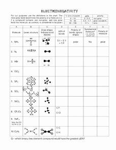 Worksheet Polarity Of Bonds Answers Unique Electronegativity Worksheet for 9th 12th Grade