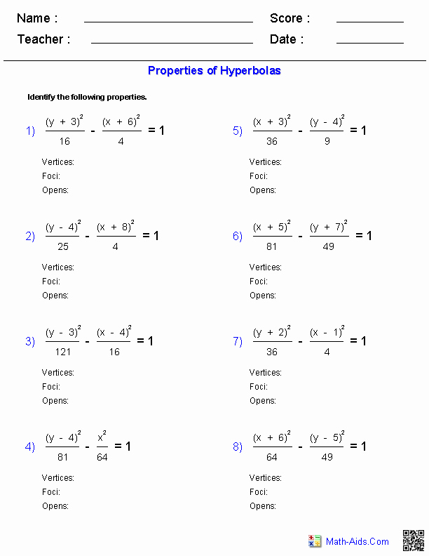 Writing A Function Rule Worksheet Awesome Properties Of Hyperbolas Worksheets