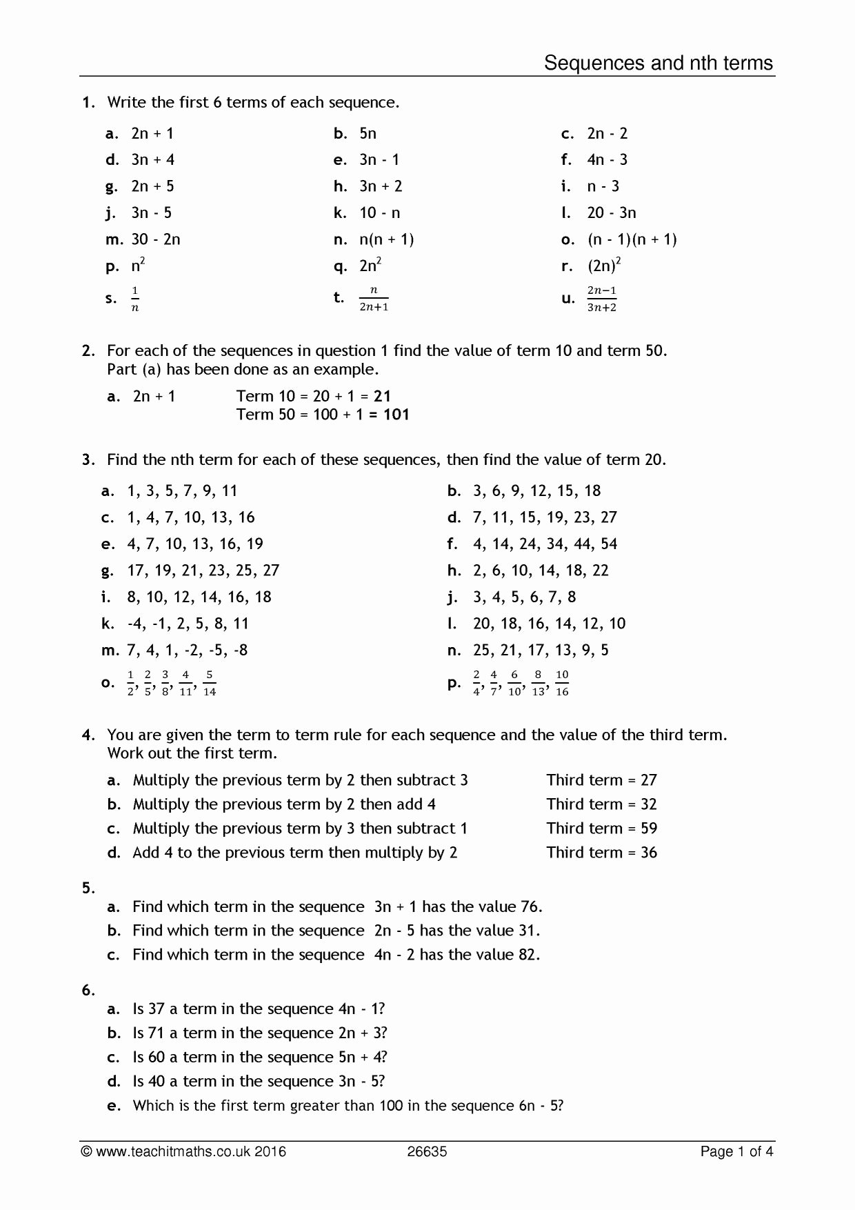 Writing A Function Rule Worksheet Lovely A Worksheet On the Nth Term and Term to Term Rule Of
