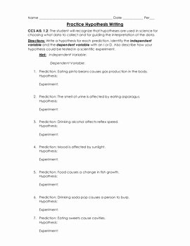 Writing A Hypothesis Worksheet Beautiful Practice Hypothesis Writing by Mitch Weathers