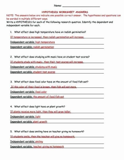 Writing A Hypothesis Worksheet Fresh Practice Writing A Hypothesis Middle School