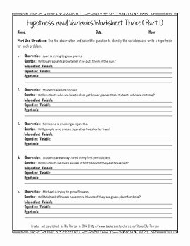 Writing A Hypothesis Worksheet Luxury Hypothesis Independent Variable and Dependent Variable