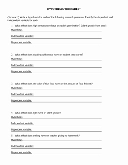 Writing A Hypothesis Worksheet New Hypothesis Worksheet