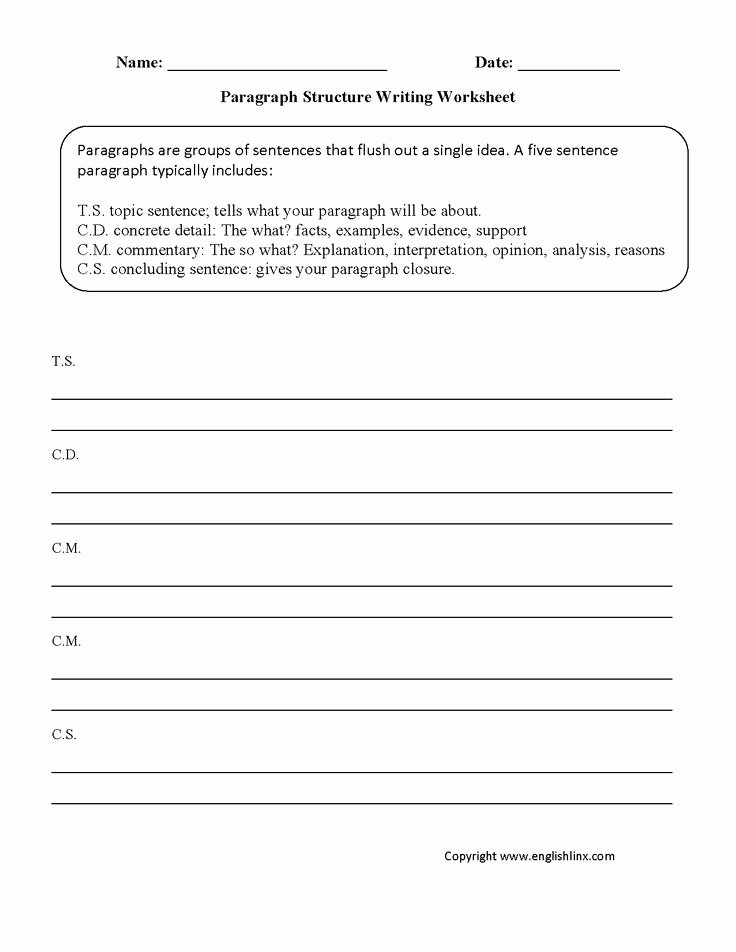 Writing A Paragraph Worksheet Awesome Paragraph Structure Writing Worksheets