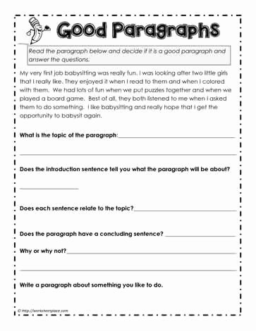 Writing A Paragraph Worksheet Awesome Understanding Paragraphs Worksheets