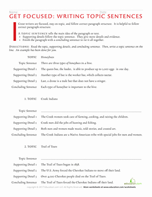 Writing A topic Sentence Worksheet Best Of topic Sentence Worksheet