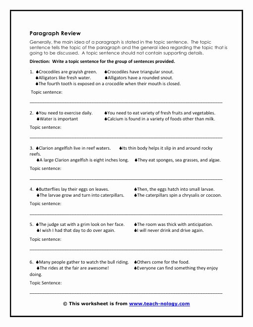 Writing A topic Sentence Worksheet Best Of topic Sentence Worksheet