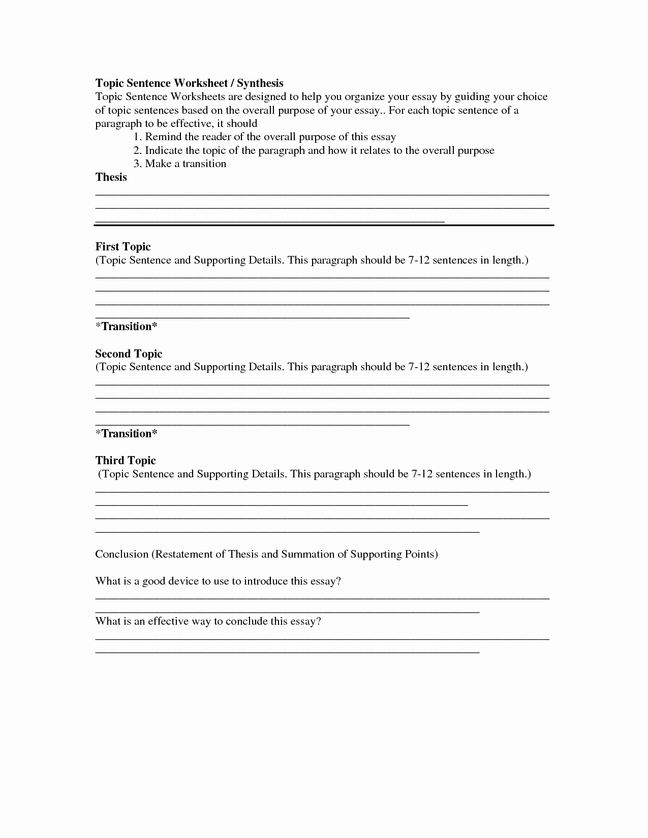 Writing A topic Sentence Worksheet New 11 Best Of topic Sentence Worksheets Writing