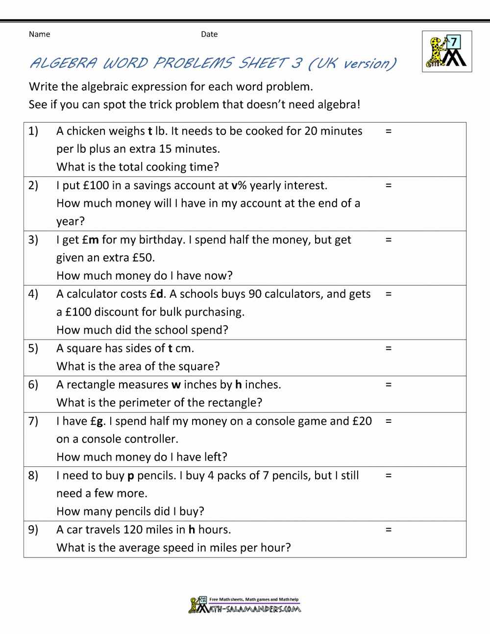 Writing Algebraic Expressions Worksheet Inspirational Verbal Expression to Algebraic Expression Worksheet