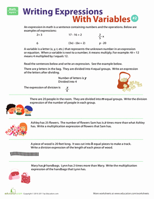 Writing Algebraic Expressions Worksheet Unique Writing Expressions with Variables 2