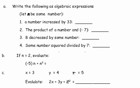 Writing and Evaluating Expressions Worksheet Fresh Math247 6th Grade Algebra and Functions