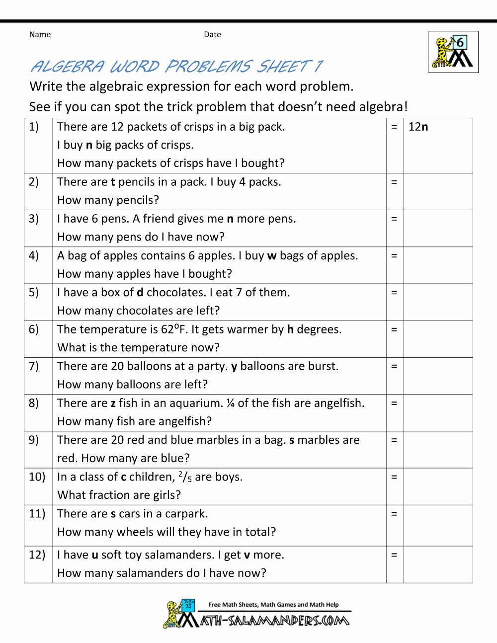 Writing and Evaluating Expressions Worksheet Inspirational 6th Grade Math Worksheets Algebra Worksheet Mogenk Paper