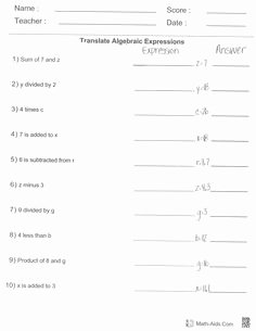 Writing and Evaluating Expressions Worksheet Lovely Algebra Worksheet Evaluating E Step Algebraic