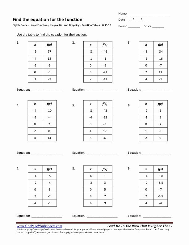 Writing Equations From Tables Worksheet Unique Writing Linear Equations From Tables and Graphs Worksheet
