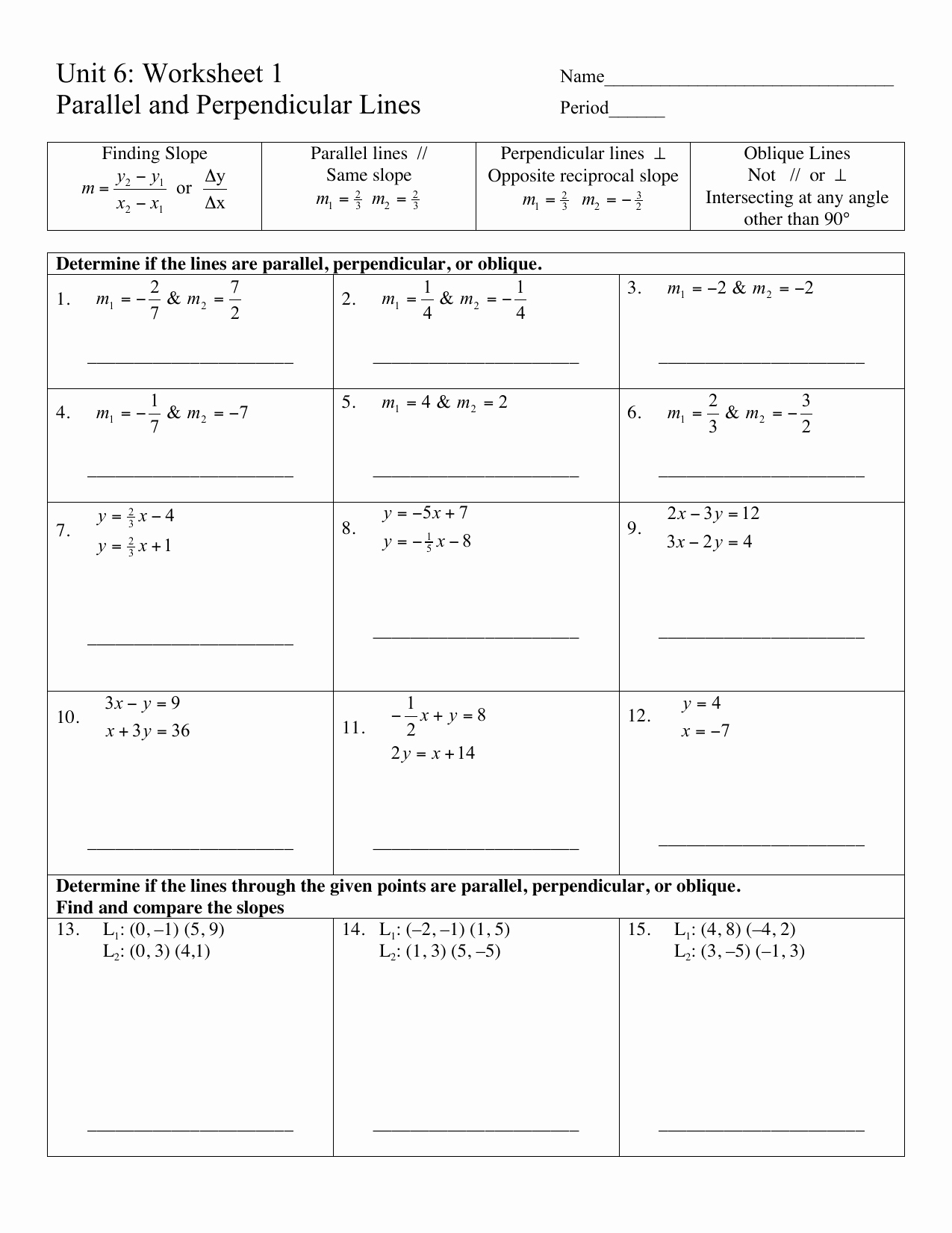 Writing Equations Of Lines Worksheet Best Of Writing Equations for Parallel and Perpendicular Lines