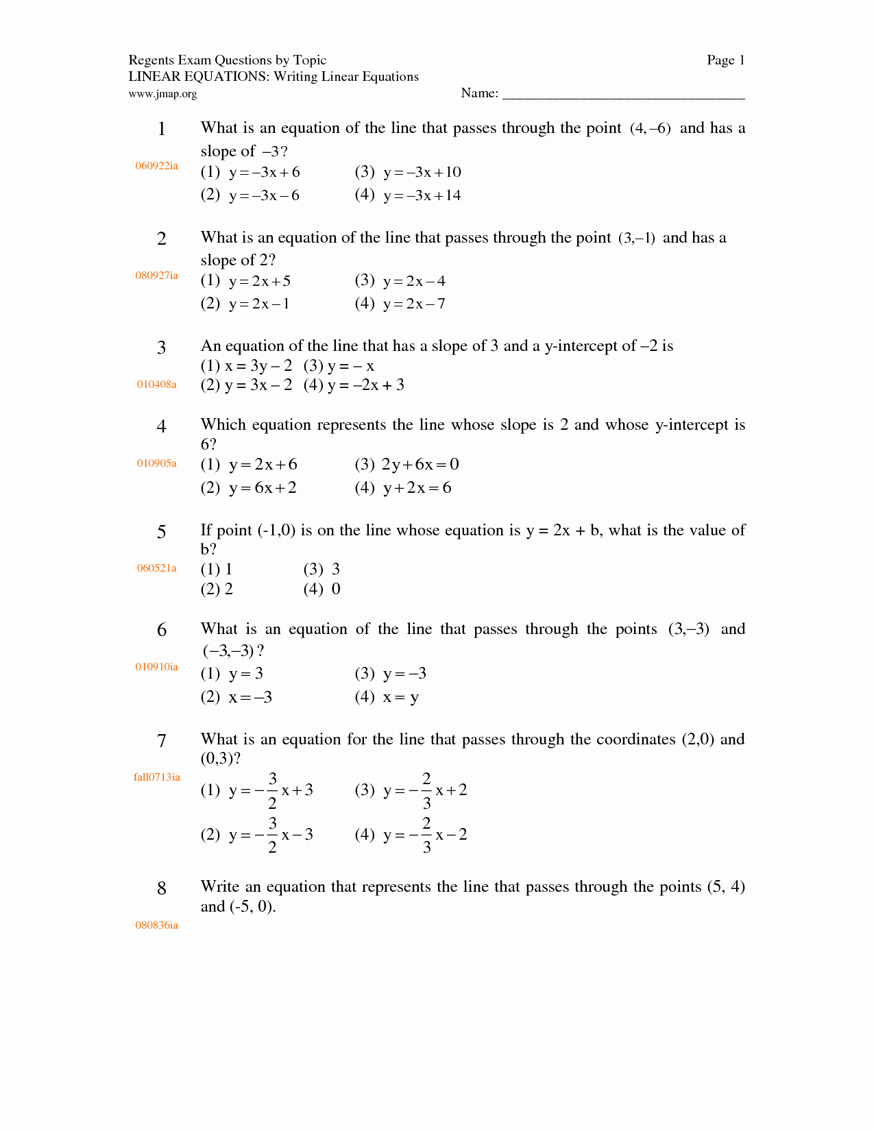 50 Writing Equations Of Lines Worksheet