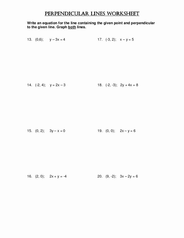 Writing Equations Of Lines Worksheet Inspirational Writing Equations Perpendicular Lines Worksheet Answers