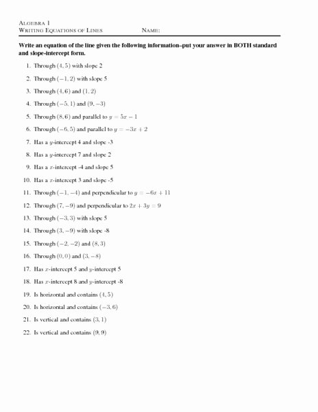 Writing Equations Of Lines Worksheet Luxury Writing Equations and Lines Worksheet for 8th 9th Grade