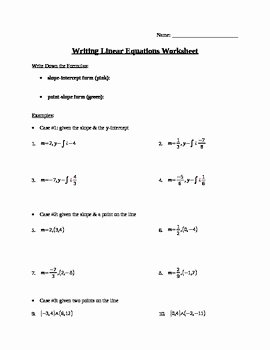 Writing Equations Of Lines Worksheet New Writing Linear Equations Worksheet by Laurence Shauby