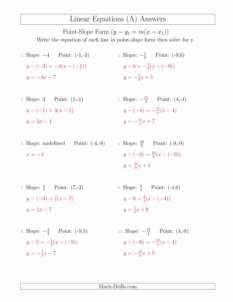 Writing Linear Equations Worksheet Answer Elegant Writing A Linear Equation From the Slope and A Point A
