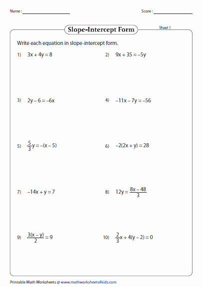 Writing Linear Equations Worksheet Answers Beautiful Slope Intercept form Of Equation Of A Line Worksheets