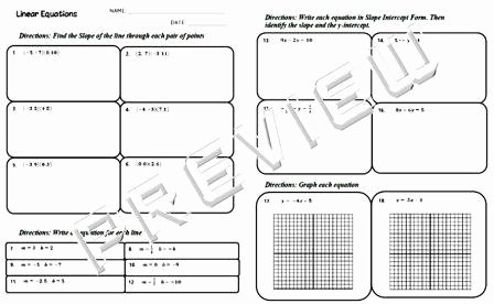 Writing Linear Equations Worksheet Answers Elegant Slope Intercept form Worksheet Cc Math 1 Standards Answer