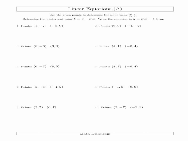 Writing Linear Equations Worksheet Elegant Writing Linear Equations Worksheet Free Printable Worksheets