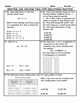 Writing Two Step Equations Worksheet Unique Writing and solving Two Step Equations Word Problem