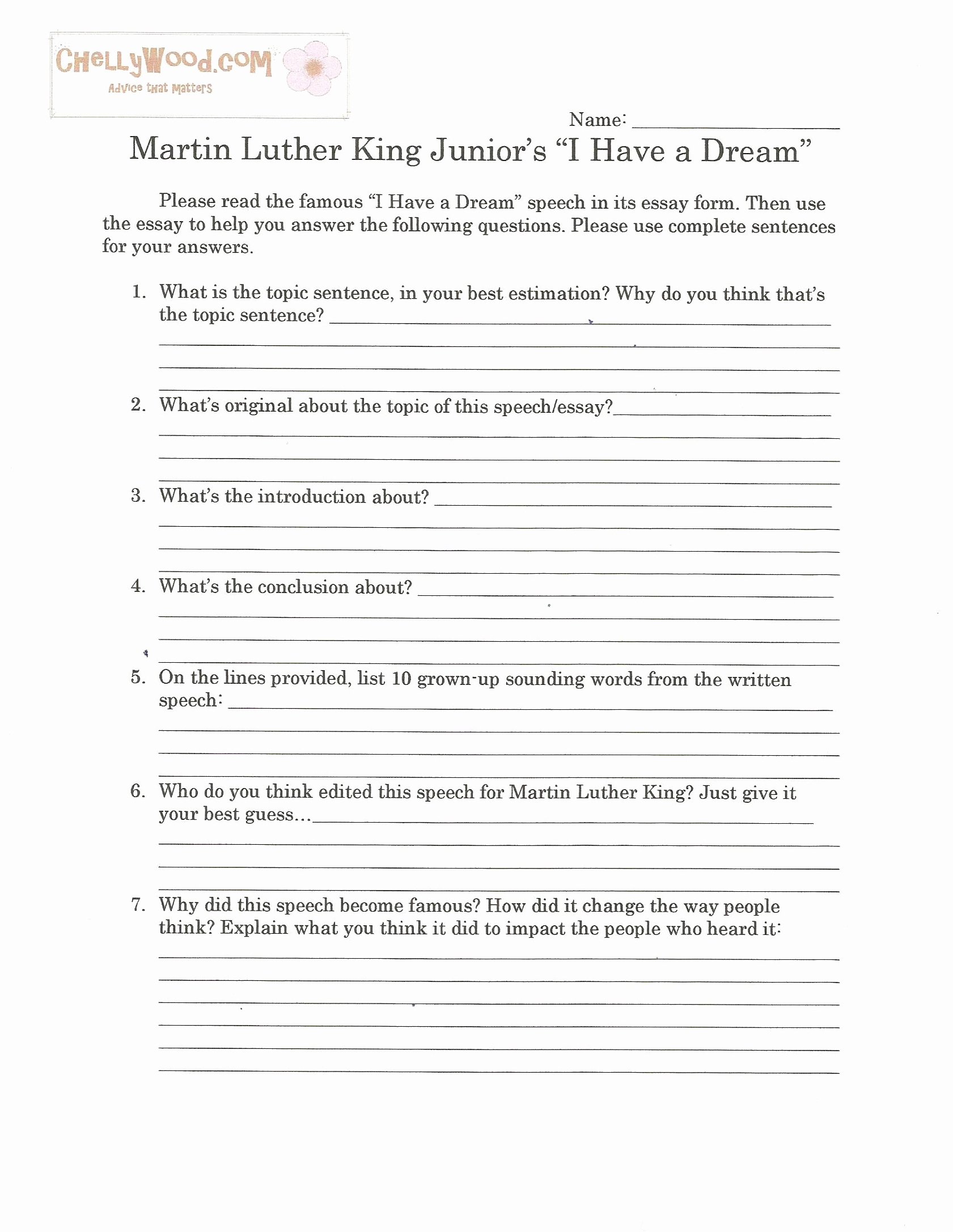 Written Document Analysis Worksheet Answers Fresh King Martin Luther–i Have A Dream