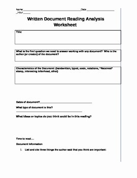 Written Document Analysis Worksheet Answers Inspirational Mon Core Written Document Reading Analysis Worksheet by
