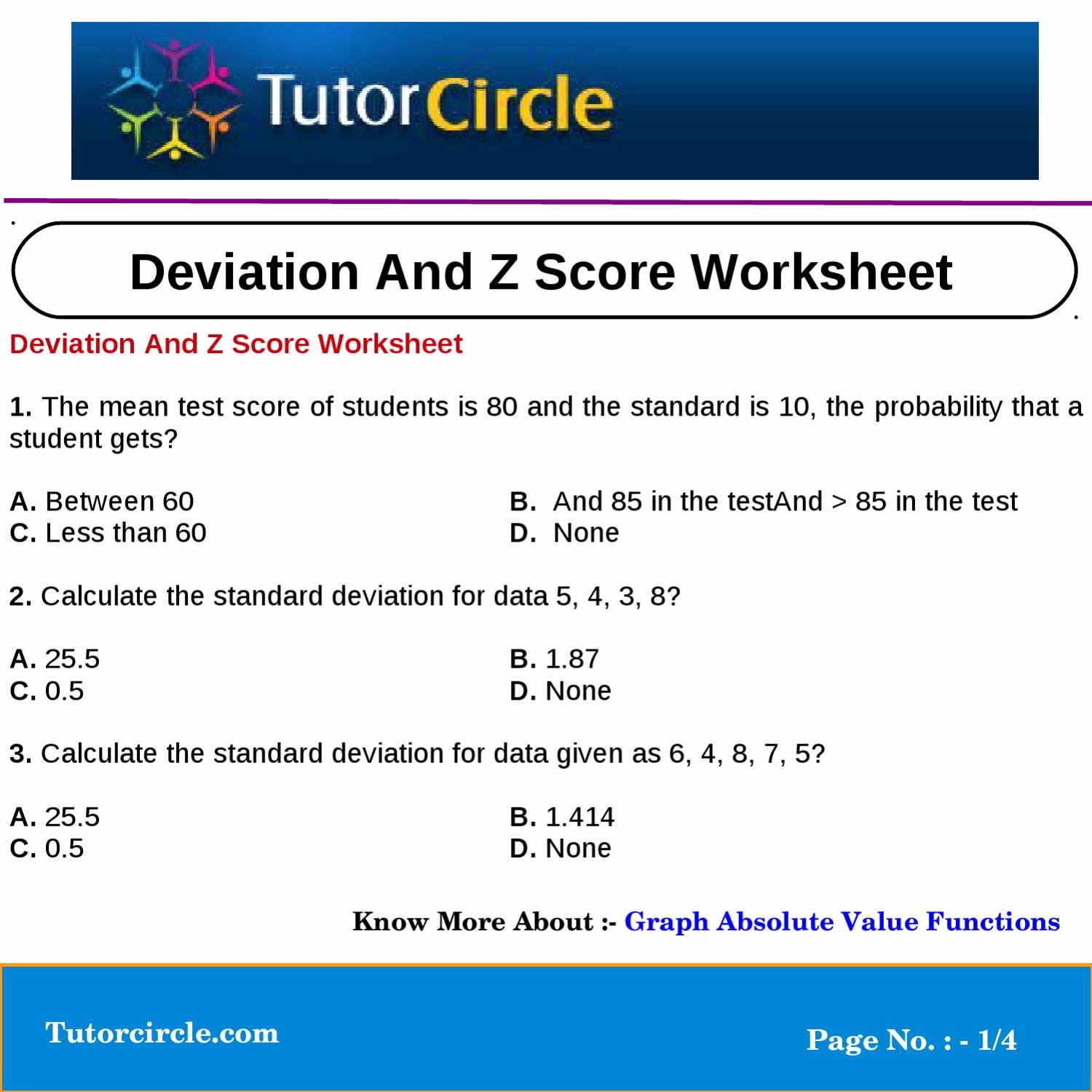 50 Z Score Practice Worksheet