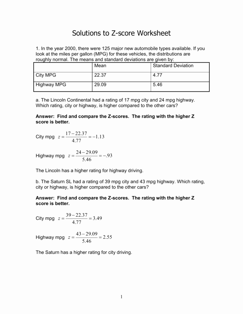 Z Score Practice Worksheet Beautiful solutions to Z Score Worksheet