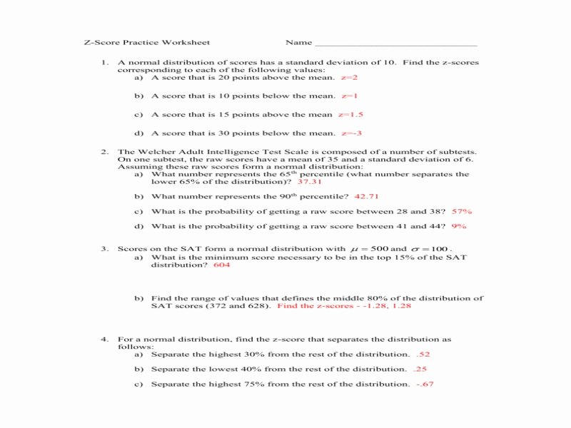 Z Score Practice Worksheet Best Of Z Score Practice Worksheet Free Printable Worksheets
