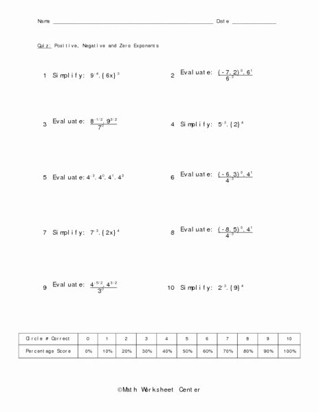 Zero and Negative Exponents Worksheet Awesome Positive Negative and Zero Exponents Worksheet for 9th