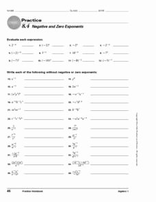 Zero and Negative Exponents Worksheet Elegant 8 4 Negative and Zero Exponent 9th 10th Grade Lesson