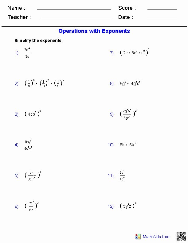 Zero and Negative Exponents Worksheet New Zero and Negative Exponents Worksheet