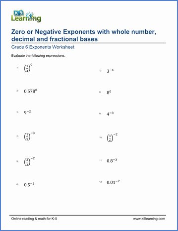 Zero and Negative Exponents Worksheet Unique Exponent Worksheet